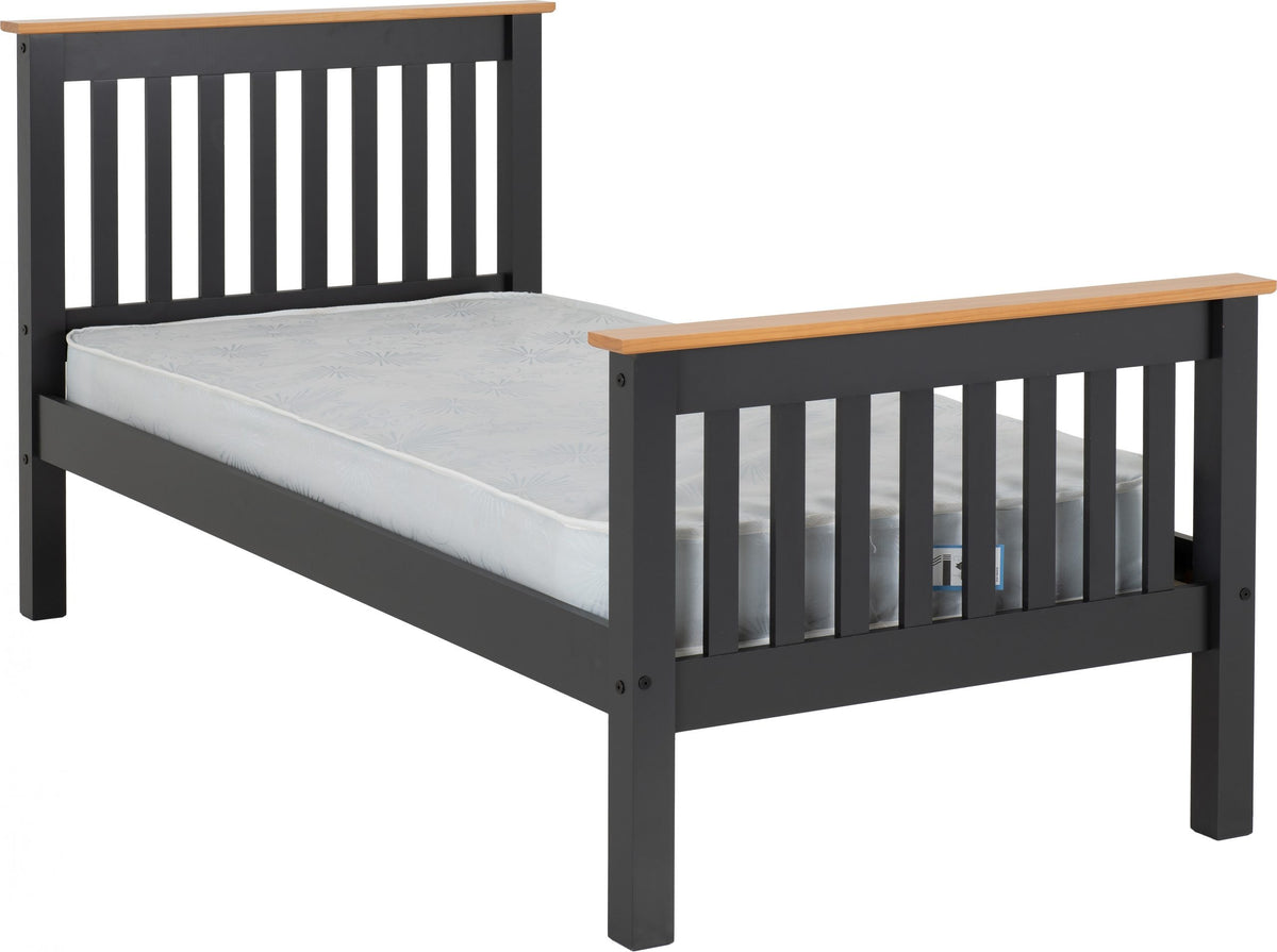 Monaco Bed High Foot End Grey/Oak Effect Mattress Mick's