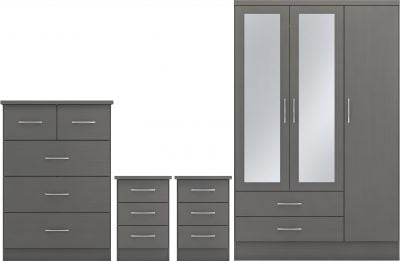 Nevada 3 Door 2 Drawer Mirrored Wardrobe Bedroom Set