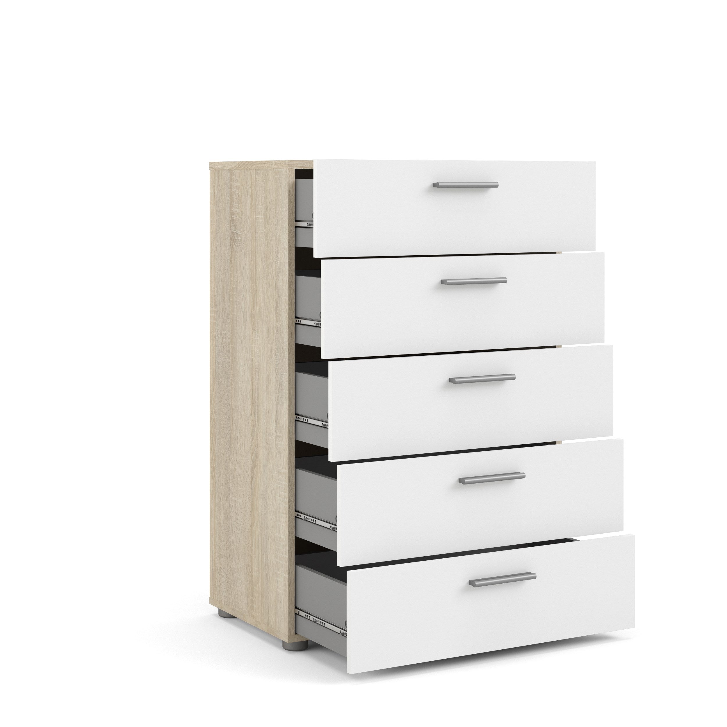 Pepe 5 Drawer Chest  - Oak with White High Gloss