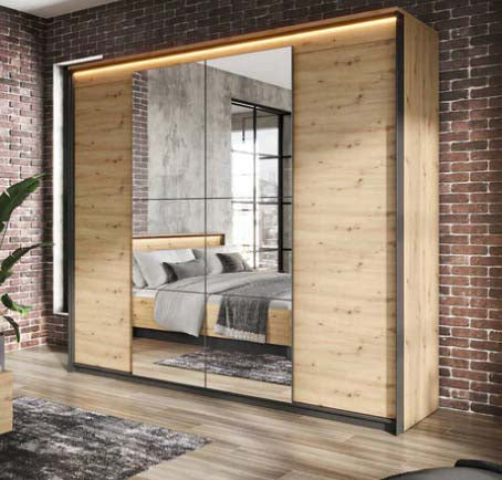 Quant 4 Door Wardrobe (LED Included) - Oak Artisan