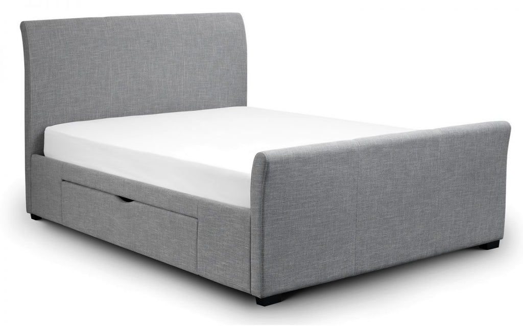 Capri Fabric Bed with 2 Drawers - Light Grey Linen