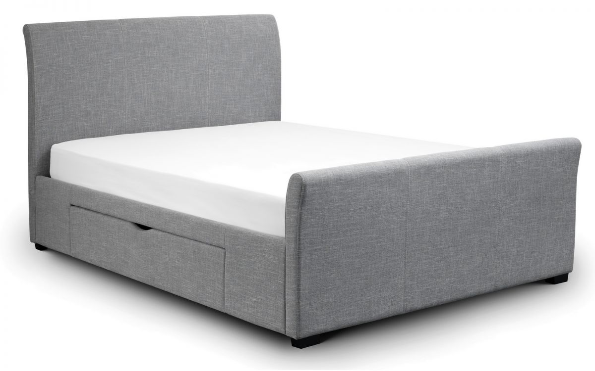 Capri Fabric Bed with 2 Drawers - Light Grey Linen
