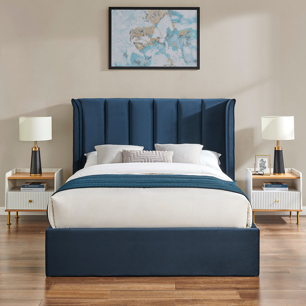 Polaris Navy Blue Storage Bed