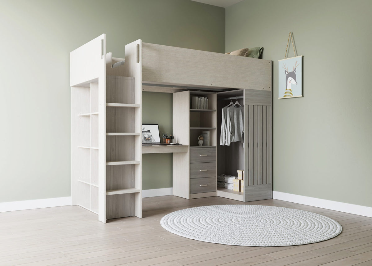 Jupiter High Sleeper Bed White/Grey Mattress Mick's