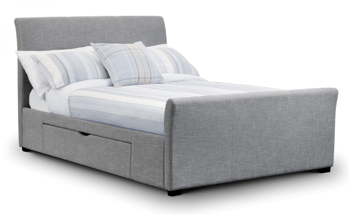 Capri Fabric Bed with 2 Drawers - Light Grey Linen - Image 2