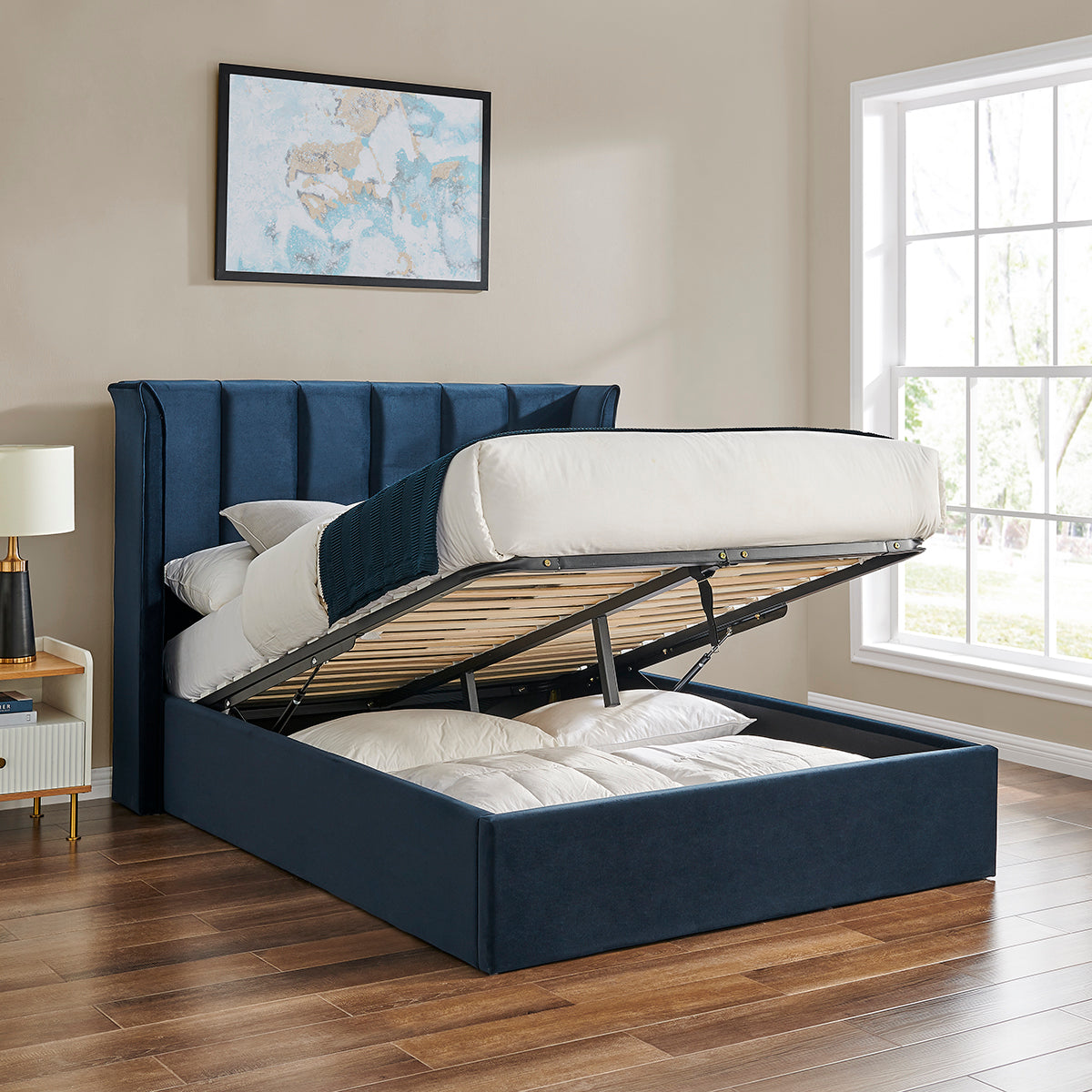 Polaris Navy Blue Storage Bed