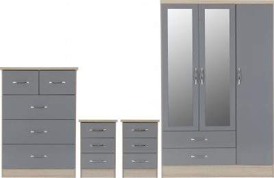 Nevada 3 Door 2 Drawer Mirrored Wardrobe Bedroom Set - Image 2