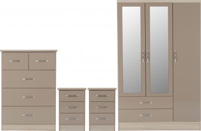 Nevada 3 Door 2 Drawer Mirrored Wardrobe Bedroom Set - Image 4