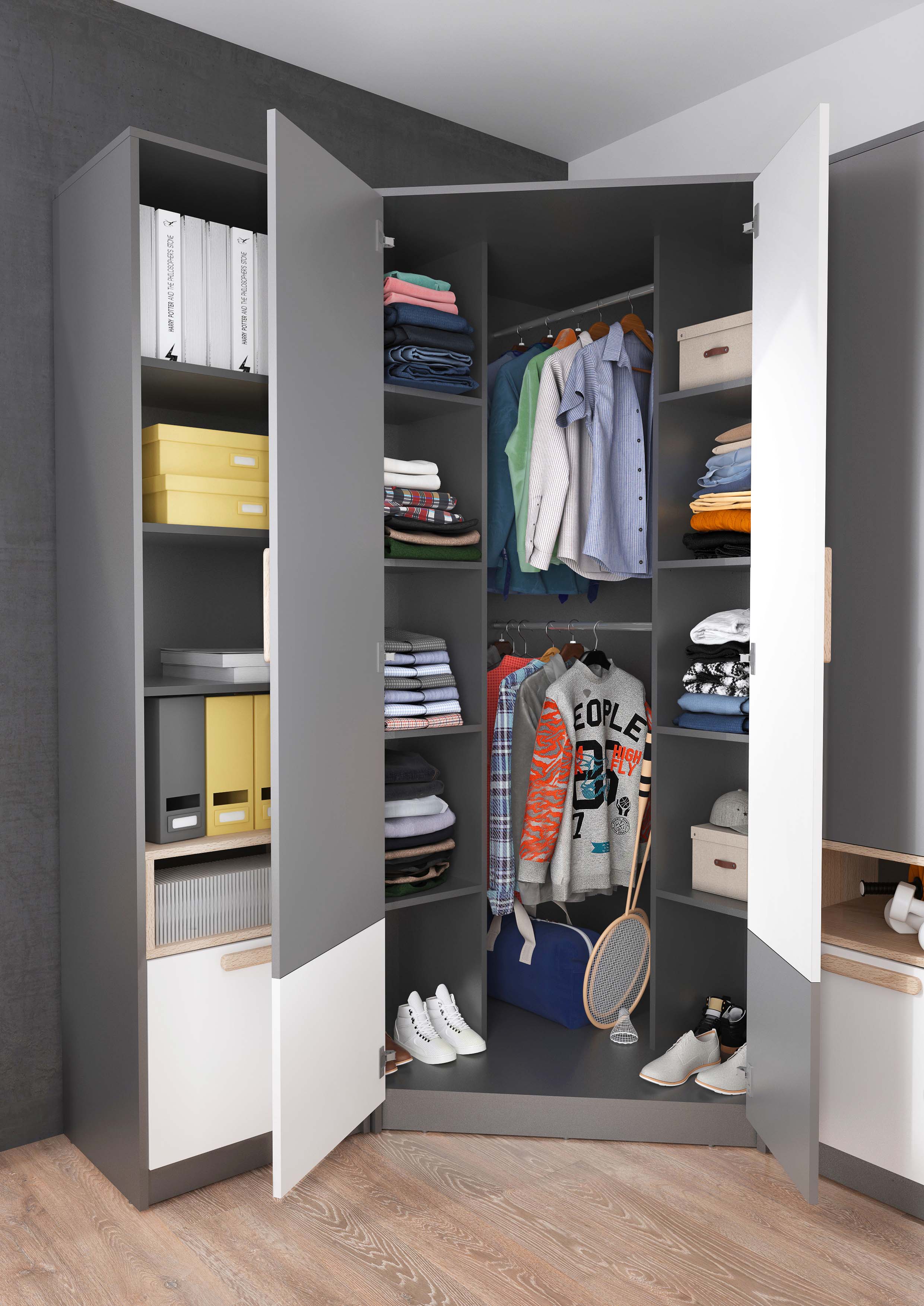 Pok Corner Wardrobe - Grey Matt - Image 2