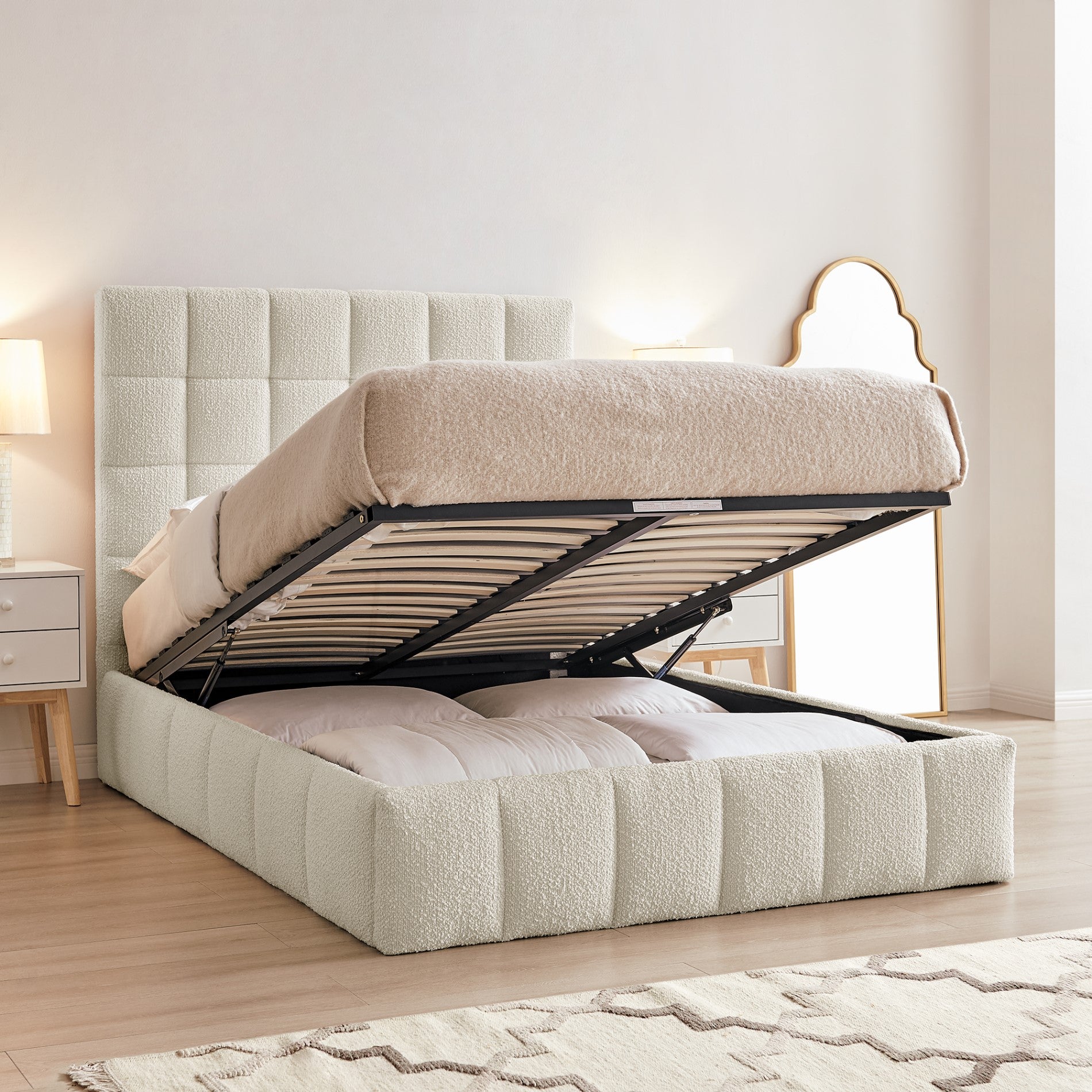 Starla Square Ivory Boucle Storage Bed