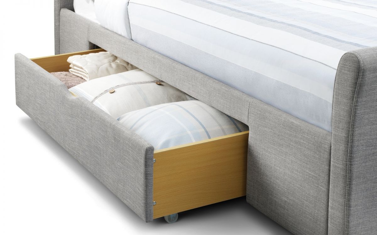 Capri Fabric Bed with 2 Drawers - Light Grey Linen - Image 3