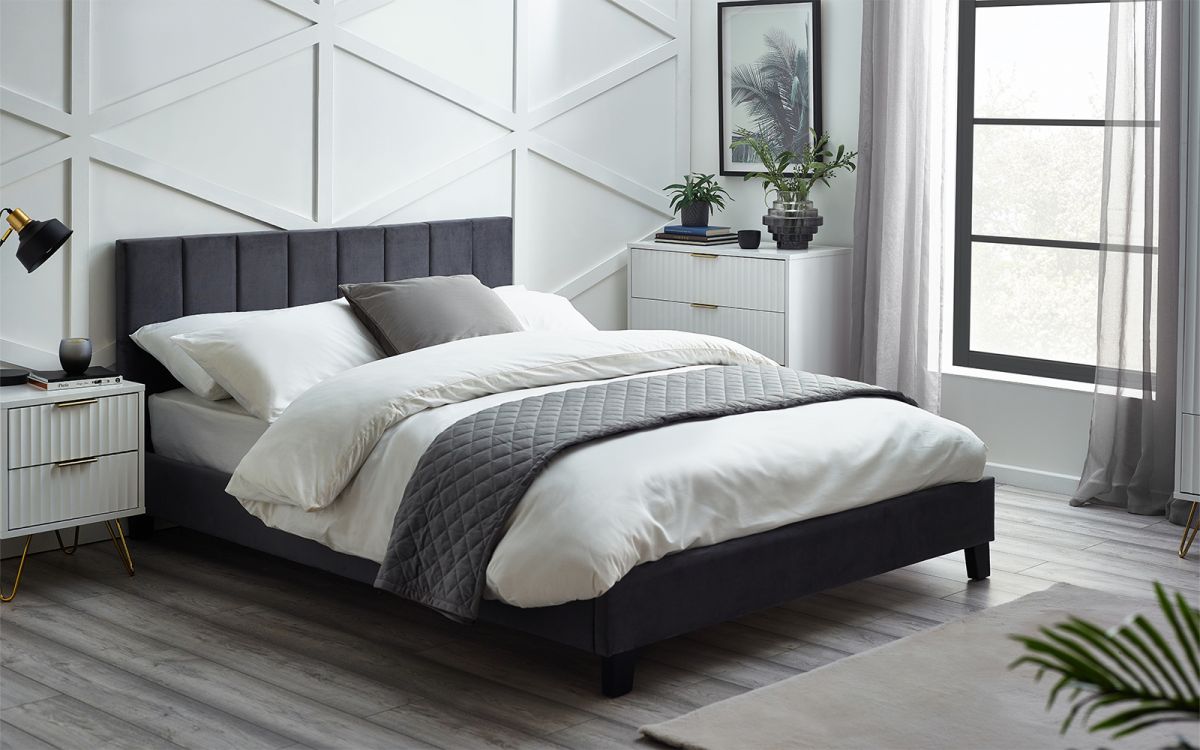 Rosa Velvet Bed - Grey